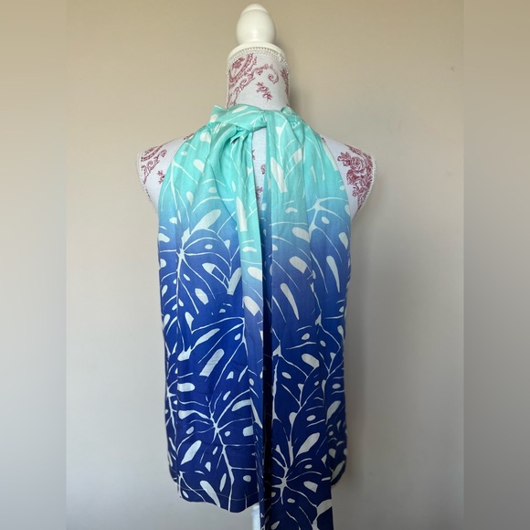 Vineyard Vines Aqua Blue white printed cotton-silk tie halter top size 2 - Picture 7 of 10